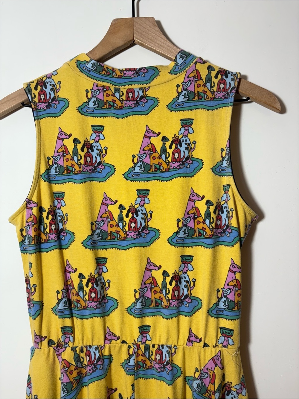 NOOWORKS Dahlia Dress In Dog Party Print SZ M Cotton Stretch Pockets Midi USA - Picture 7 of 10